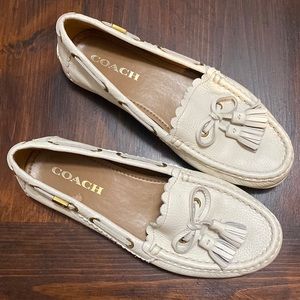 Coach white leather loafers